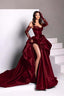 Sexy Ball Gown Strapless Burgundy Long Slit Party Dresses Formal Prom Dresses