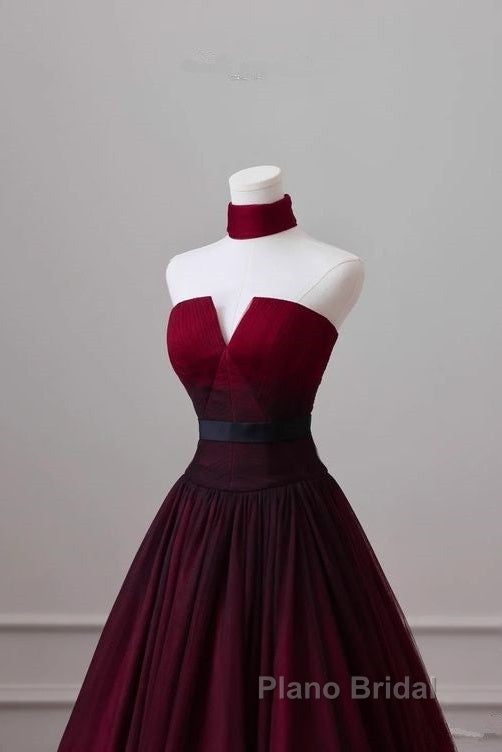Sexy Ball Gown Strapless Long Burgundy Formal Prom Dresses Evening Dresses Secondary image