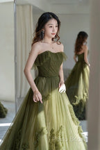 Sexy Ball Gown Strapless Neckline Green Ruffles Formal Dresses Formal Prom Dresses