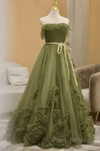 Sexy Ball Gown Strapless Neckline Green Ruffles Formal Dresses Formal Prom Dresses