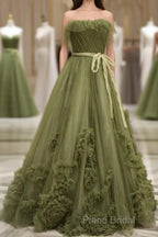 Sexy Ball Gown Strapless Neckline Green Ruffles Formal Dresses Formal Prom Dresses