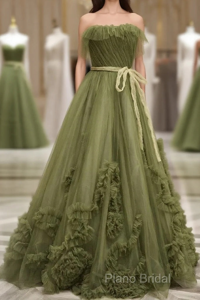 Sexy Ball Gown Strapless Neckline Green Ruffles Formal Dresses Formal Prom Dresses Main image