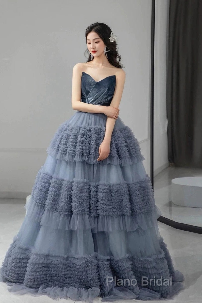 Sexy Ball Gown Sweetheart Neckline Gray Tulle Formal Dresses Formal Prom Dresses