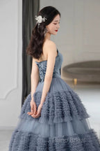 Sexy Ball Gown Sweetheart Neckline Gray Tulle Formal Dresses Formal Prom Dresses