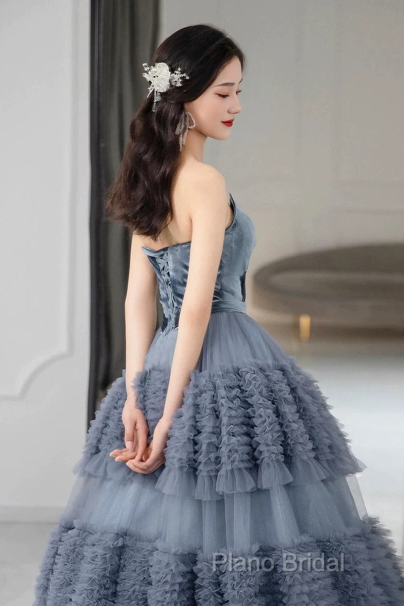 Sexy Ball Gown Sweetheart Neckline Gray Tulle Formal Dresses Formal Prom Dresses