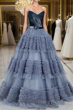 Sexy Ball Gown Sweetheart Neckline Gray Tulle Formal Dresses Formal Prom Dresses