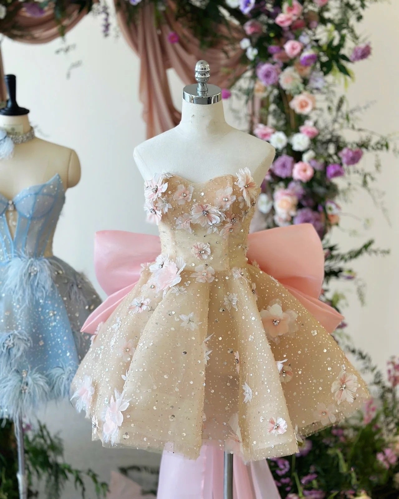 Sexy Ball Gown Sweetheart Pink Floral Lace Formal Prom Dresses Party Dresses