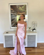 Sexy Birthday Dresses Pink Strapless Formal Prom Dresses Slit Birthday Outfits