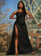 Sexy Black Lace Sequin Slit Long Formal Prom Dresses Mermaid Formal Evening Dresses