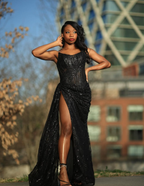 Sexy Black Lace Sequin Slit Long Formal Prom Dresses Mermaid Formal Evening Dresses