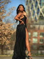 Sexy Black Lace Sequin Slit Long Formal Prom Dresses Mermaid Formal Evening Dresses