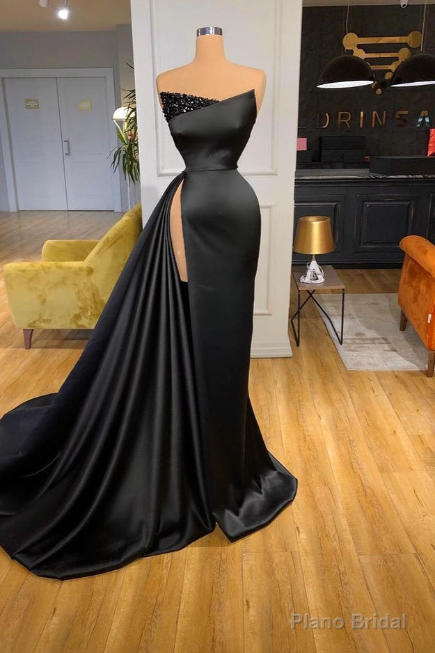 Sexy Black Long Prom Dress With Split Beadings Evening Gowns Main image