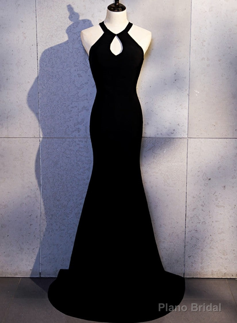 Sexy Black Mermaid Long Halter Evening Dress, Black Prom Dress
