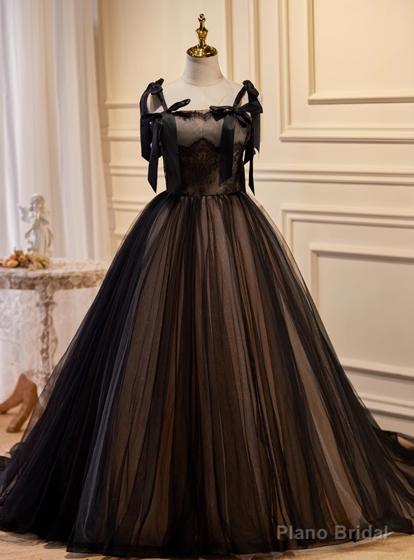 Sexy Black Tulle Lace Straps Prom Dress Main image