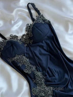 Sexy Bodycon Mermaid Straps Long Navy Blue Lace Formal Prom Dresses Party Dresses