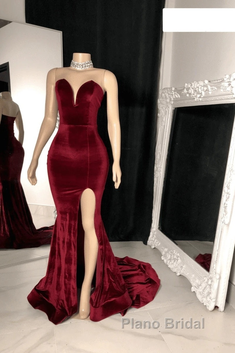 Sexy Burgundy Velvet Wedding Guest Dresses V Neck Mermaid Formal Prom Dresses