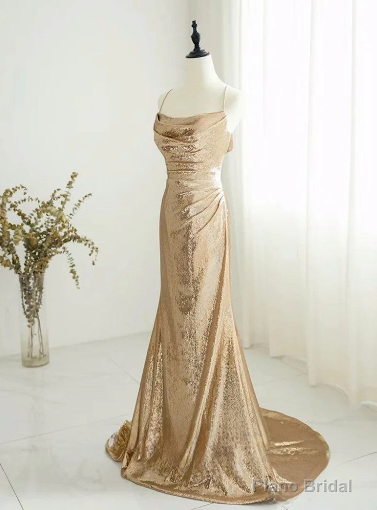 Sexy Champagne Mermaid Sequins Spaghetti Straps Prom Dress Main image