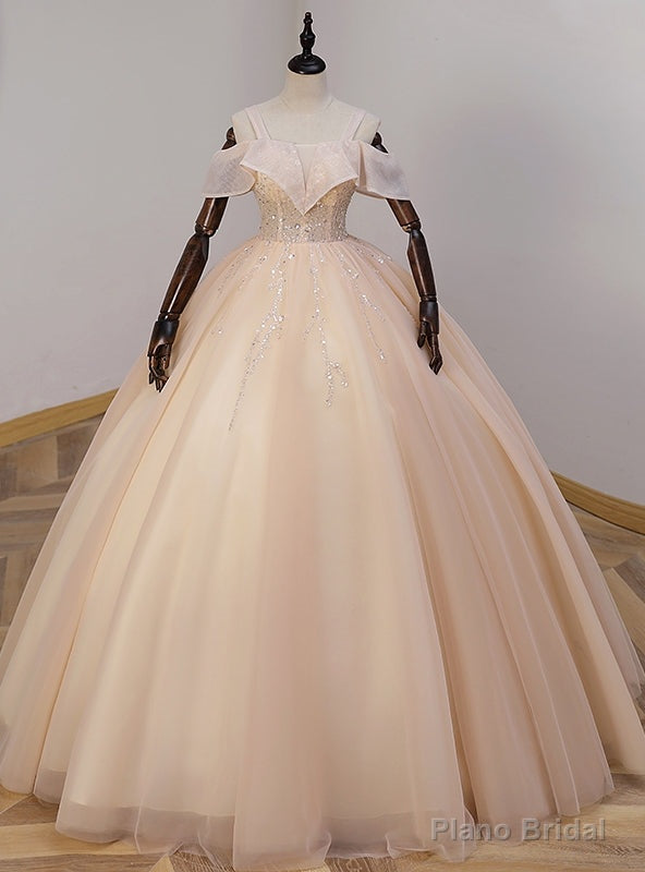 Sexy Champagne Tulle Sequins Straps Quinceanera Dress Main image