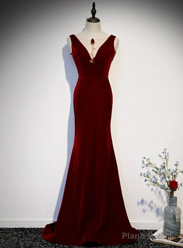 Sexy Dark Burgundy Mermaid Velvet Prom Dress