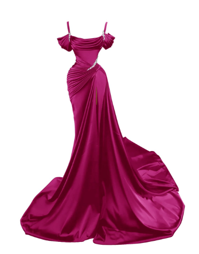 Sexy Dark Green Satin Mermaid Formal Prom Dresses 2026 Spaghetti Straps Pleats Seep Train Formal Evening Occasion Pageant Gowns