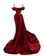 Sexy Dark Green Satin Mermaid Formal Prom Dresses 2026 Spaghetti Straps Pleats Seep Train Formal Evening Occasion Pageant Gowns