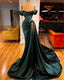 Sexy Dark Green Satin Mermaid Formal Prom Dresses 2026 Spaghetti Straps Pleats Seep Train Formal Evening Occasion Pageant Gowns