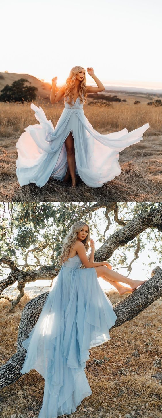 Sexy Deep V Neck Chiffon Formal Evening Party Dresses, Long Formal Prom Dresses Secondary image