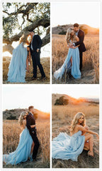 Sexy Deep V Neck Chiffon Formal Evening Party Dresses, Long Formal Prom Dresses