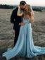 Sexy Deep V Neck Chiffon Formal Evening Party Dresses, Long Formal Prom Dresses