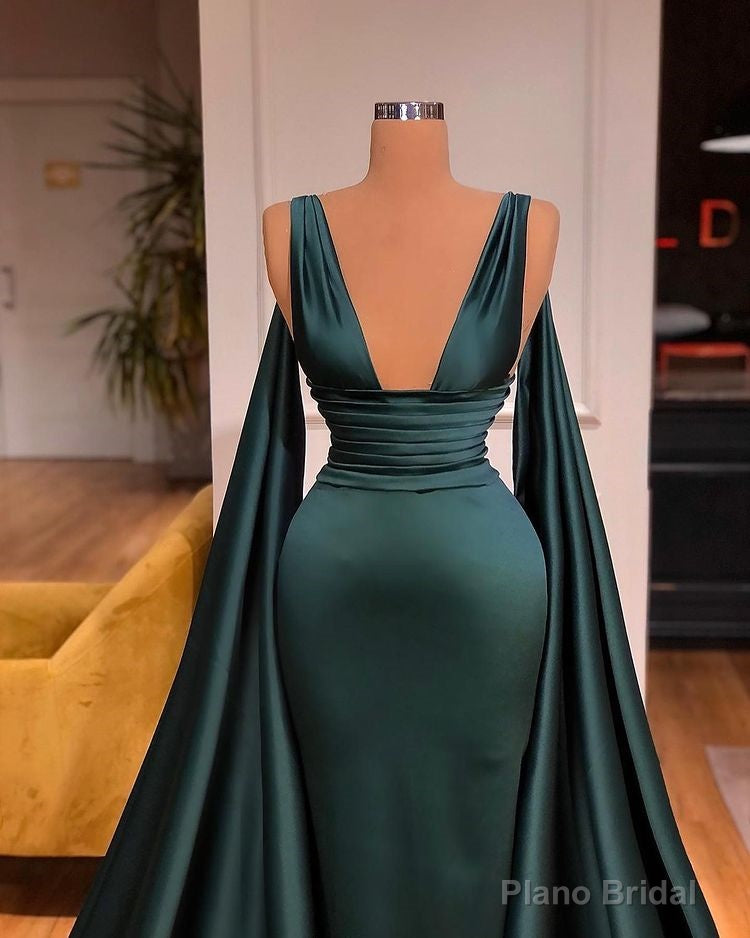 Sexy Deep V-Neck Sleeveless Long Evening Gowns Mermaid Prom Dress With Ruffles Secondary image