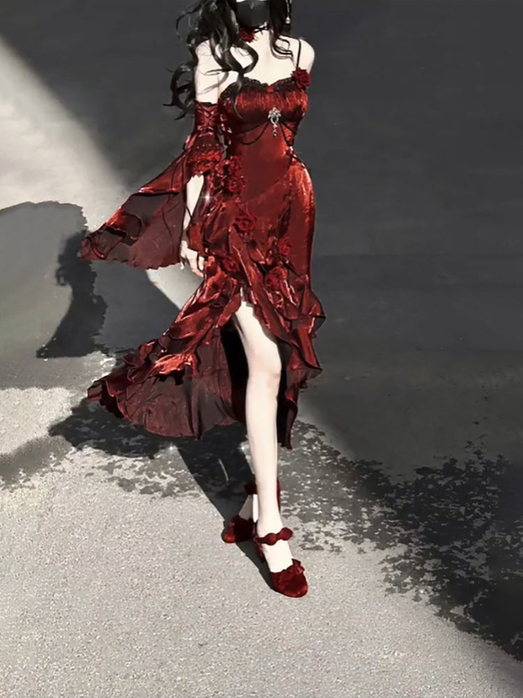 Sexy French High Low Spaghetti Straps Christmas Dresses Burgundy Birthday Dresses Birthday Outfits Secondary image