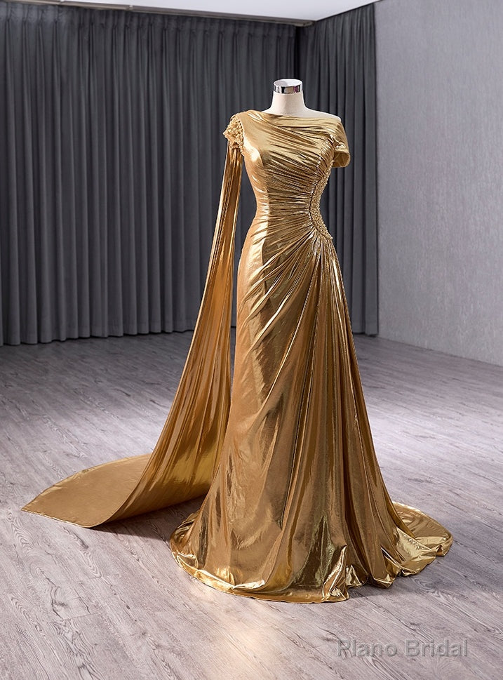 Sexy Gold Pleats Beading Prom Dress Main image
