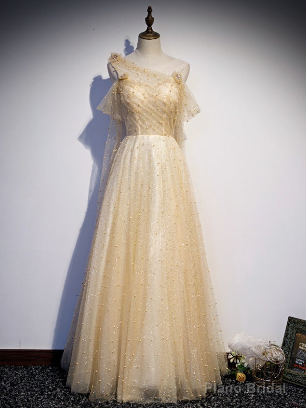 Sexy Gold Sequins Pearls Pleats Prom Dress Main image
