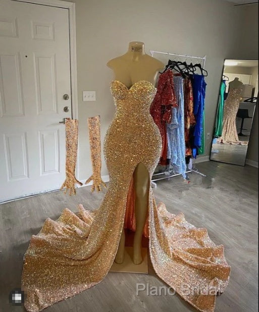Sexy Gold Sequins Formal Prom Dresses Mermaid Long Black Girl Formal Dresses Secondary image