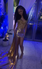 Sexy Gold Strapless Sheath Short Cocktail Dresses 8Th Grade Homecoming Dresses