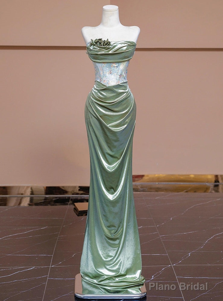 Sexy Green Mermaid Strapless Pleats Prom Dress