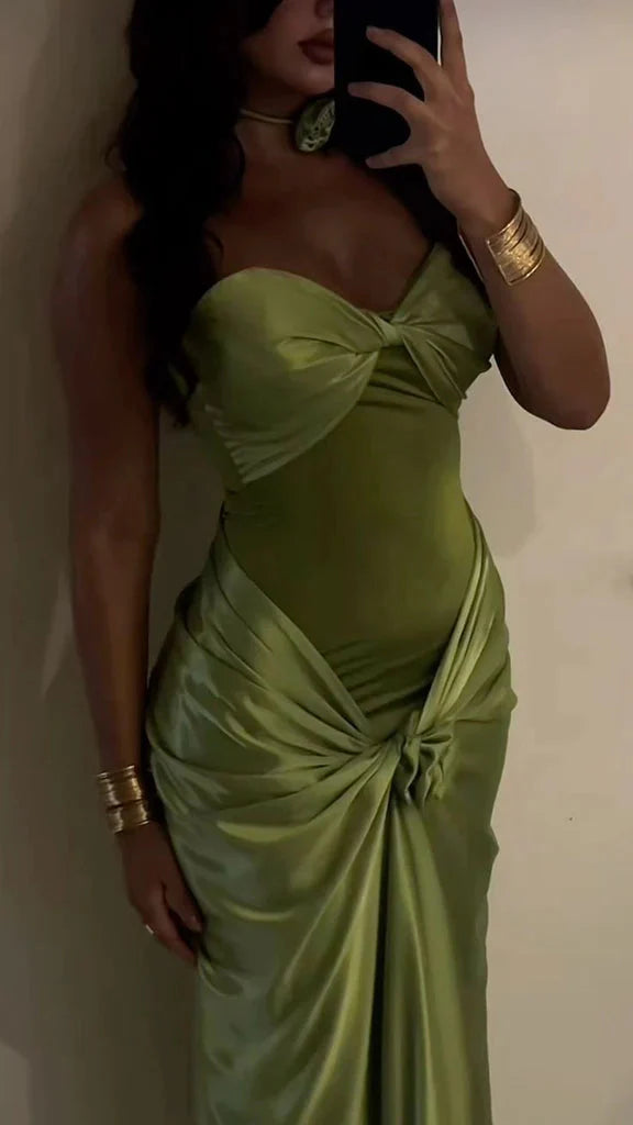 Sexy Green Strapless Mermaid Formal Dresses Sweetheart  Formal Evening Dresses Elegant Satin Long Formal Prom Dresses