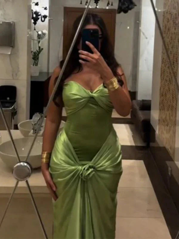 Sexy Green Strapless Mermaid Formal Dresses Sweetheart  Formal Evening Dresses Elegant Satin Long Formal Prom Dresses
