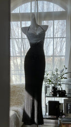 Sexy Halter Neck Backless Beaded Chiffon Black Mermaid Evening Gown Prom Dress