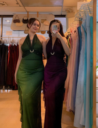 Sexy Halter Ombre Green Chiffon Backless Long Formal Prom Dresses Formal Evening Dresses