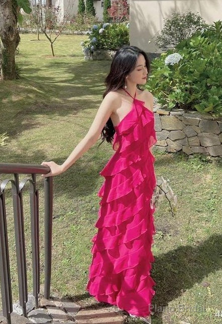Sexy Halter Pink Layered Chiffon Prom Dress Birthday Outfit Main image