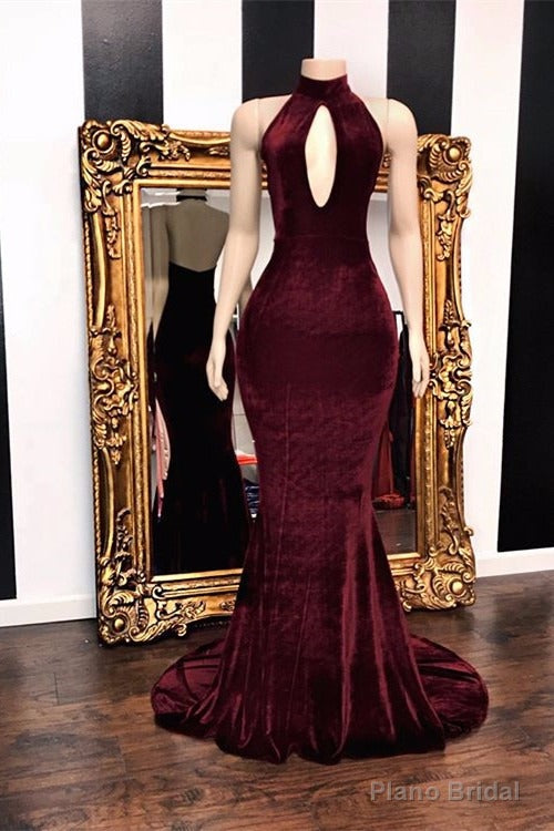 Sexy Halter V-neck Mermaid Prom Dress Burgundy Long Chiffon Main image