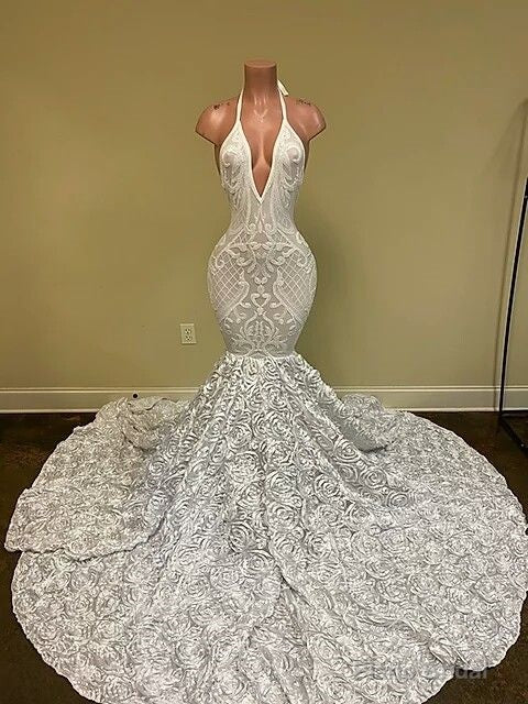 Sexy Hater Deep V-Neck Backless Ivory Prom Dress with Flowers Bottom Secondary image