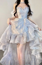 Sexy High Low Straps Blue Formal Prom Dresses 21Th Birthday Outfit