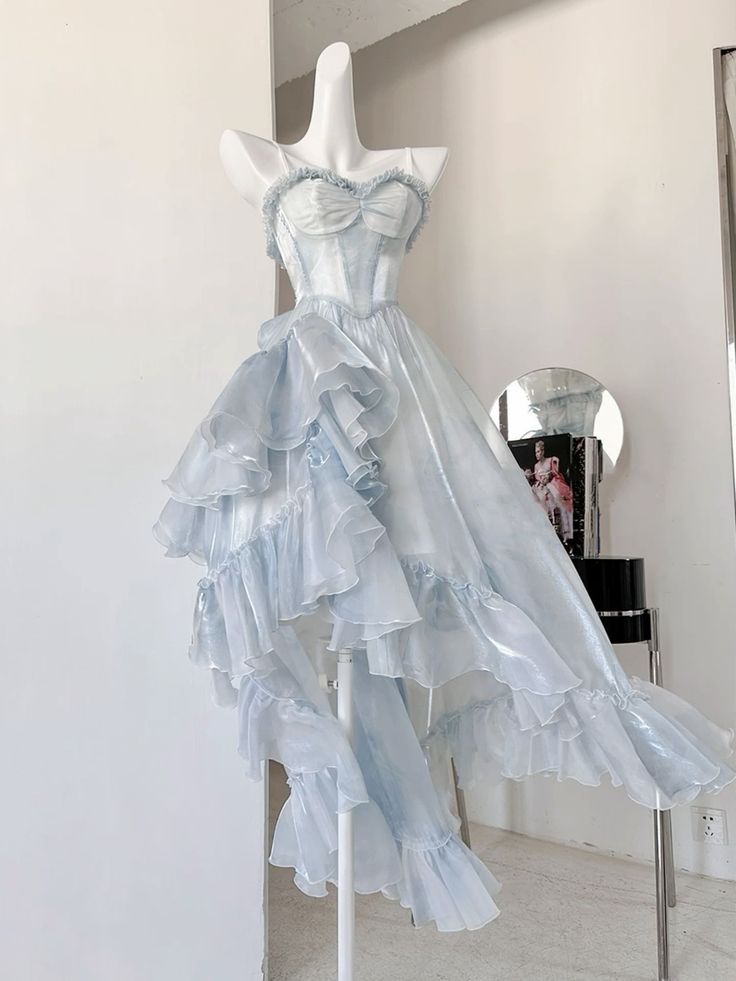 Sexy High Low Straps Blue Formal Prom Dresses 21Th Birthday Outfit Main image