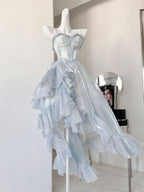 Sexy High Low Straps Blue Formal Prom Dresses 21Th Birthday Outfit