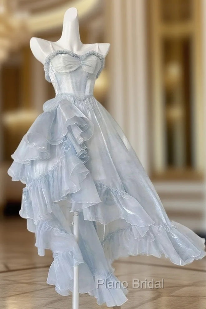 Sexy High Low Straps Blue Formal Prom Dresses 21Th Birthday Outfit