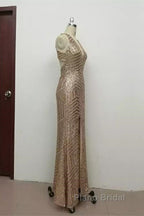 Sexy Leg Split Open Back Mermaid Sequins Formal Prom Dresses