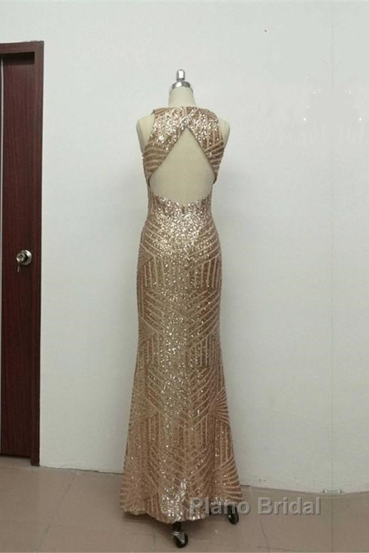 Sexy Leg Split Open Back Mermaid Sequins Formal Prom Dresses