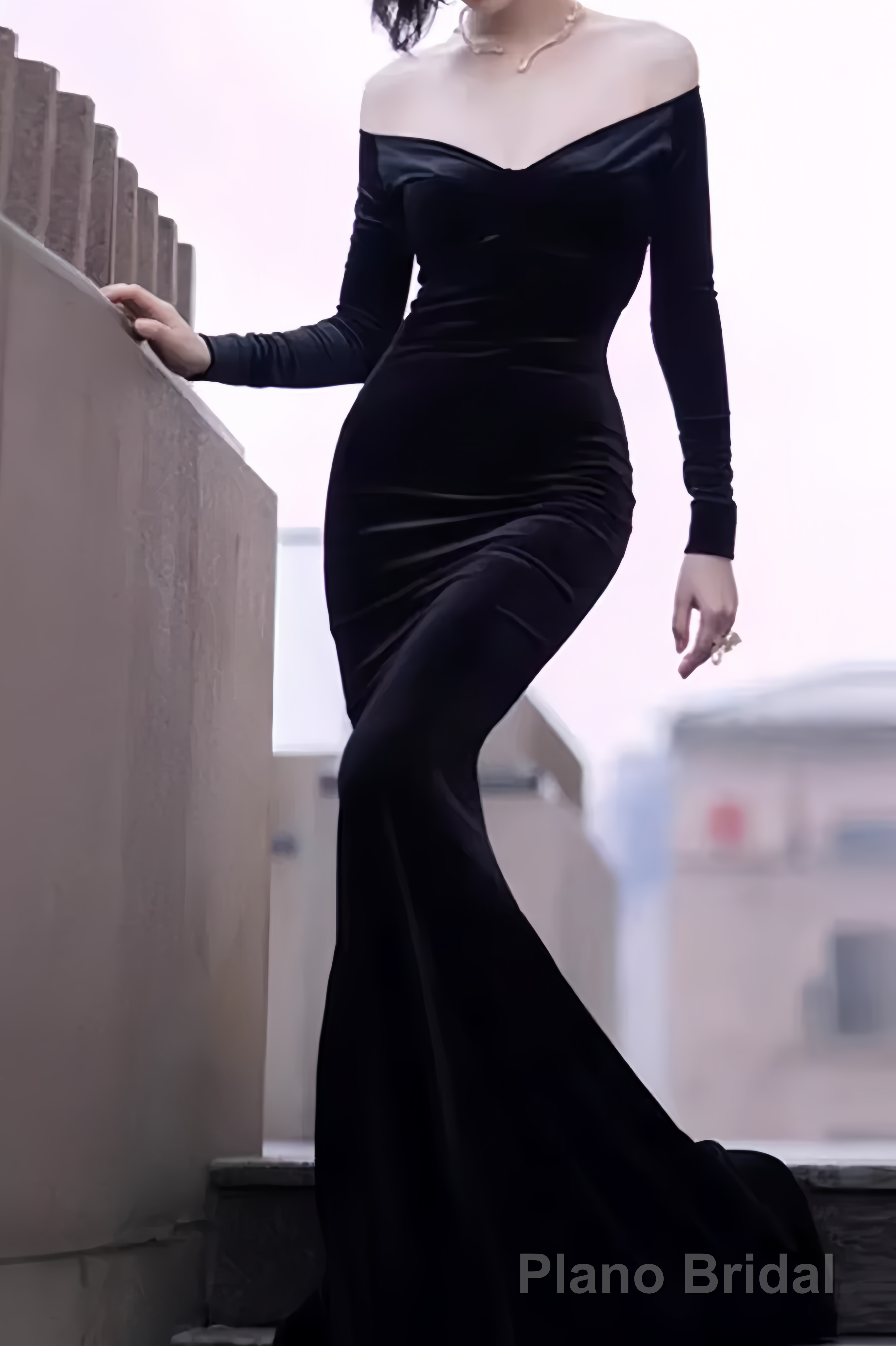 Sexy Mermaid Black Long Sleeves Velvet Prom Dresses